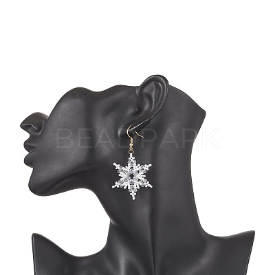 304 Stainless Steel Glass Seed Beads Snowflake Dangle Earrings EJEW-MZ00537-02-1