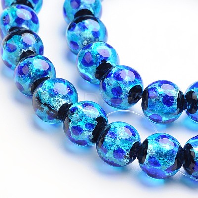 Glow in the Dark Luminous Style Handmade Silver Foil Glass Round Beads FOIL-I006-10mm-02-1