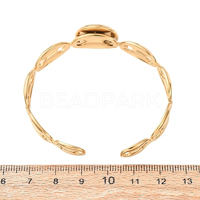 304 Stainless Steel Coffee Bean Chain Cuff Bracelet Blanks with Flat Round Bezel Settings SA-CBA4160-02A-G-1