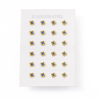 Capri Blue Rhinestone Square Stud Earrings EJEW-P212-25G-1