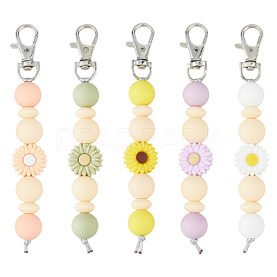 5Pcs 5 Colors Daisy Silicone Pendant Decorations HJEW-FH0001-71-1