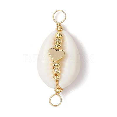 Natural Cowrie Shell Copper Wire Wrapped Shell Shape Connector Charms PALLOY-JF02939-02-1