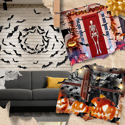 8 Bags Halloween Theme PVC Plastic Artificial 3D Bat Decorations DIY-SP0005-38-1