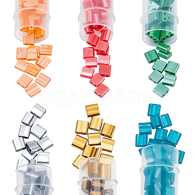 240Pcs 6 Colors 2-Hole Glass Seed Beads SEED-HY0001-41-1