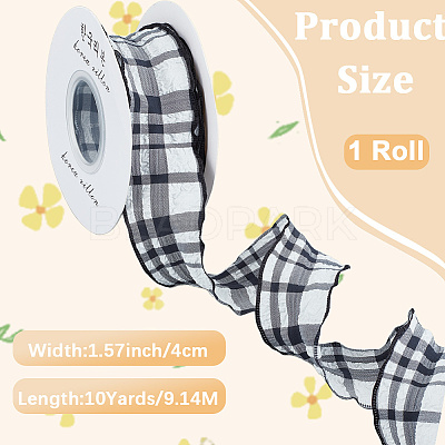 10 Yards Linen Tartan Printed Ribbon OCOR-WH20001-13B-1