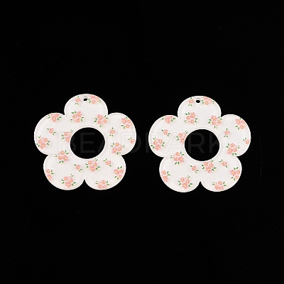 Flower Theme Printed Acrylic Pendants OACR-T028-06G-1