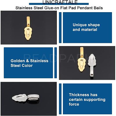 8Pcs 2 Style 304 Stainless Steel Glue-on Flat Pad Pendant Bails STAS-UN0039-95-1