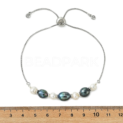 Adjustable Natural Cultured Freshwater Pearl Slider Bracelets KK-BJEW-JB14102-02-1