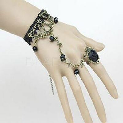 Gothic Style Retro Alloy Lace Flower Link Rings Bracelets for Women WG15940-09-1