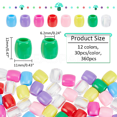 360Pcs 12 Colors Plastic European Beads KY-NB0001-66-1