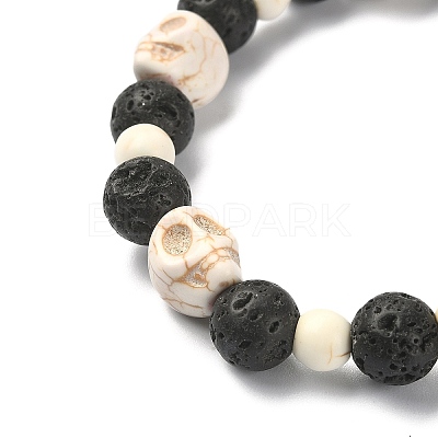 Dyed Natural & Synthetic Mixed Gemstone Skull & Cross Beaded Stretch Bracelets BJEW-TA00272-01-1