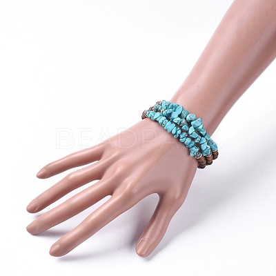 Three Loops Synthetic Turquoise(Dyed) Chip Beads Wrap Bracelets BJEW-JB04657-03-1