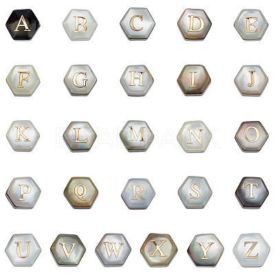 26Pcs 26 Styles Natural Black Shell Hexagon Beads FIND-PH0027-79-1