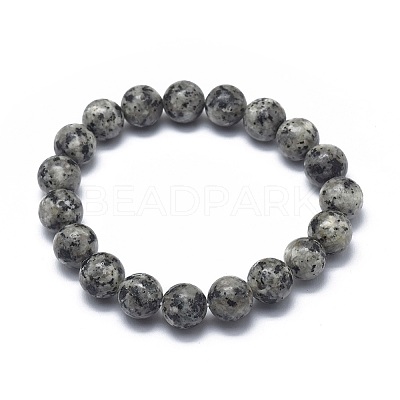 Natural Sesame Jasper/Kiwi Jasper Bead Stretch Bracelets X-BJEW-K212-A-033-1