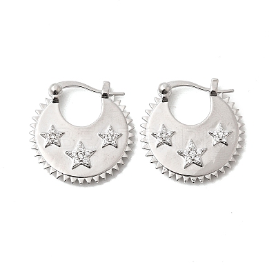 Star Brass Micro Pave Clear Cubic Zirconia Hoop Earrings EJEW-Z157-01P-1