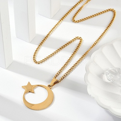 201 Stainless Steel Crescent Moon Star Pendant Twisted Chain Necklaces NJEW-S387-07G-1