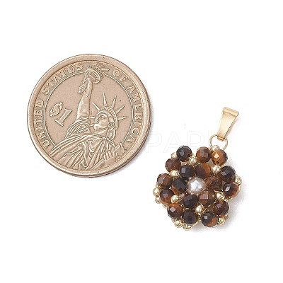 Natural Tiger Eye Faceted Round Cluster Flower Pendants PALLOY-MZ01197-03-1