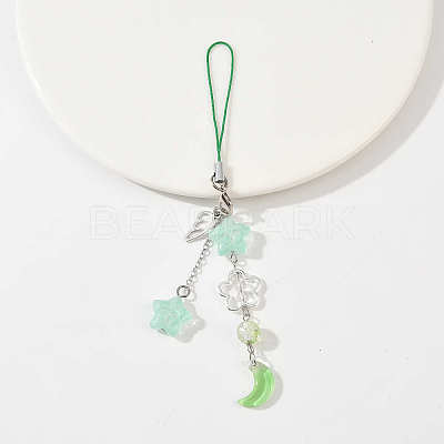 Alloy Wing with Glass Moon & Star Mobile Straps HJEW-YW00181-02-1
