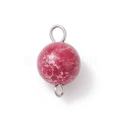 Dyed Natural Imperial Jasper Round Connector Charms PALLOY-JF04248-01-1