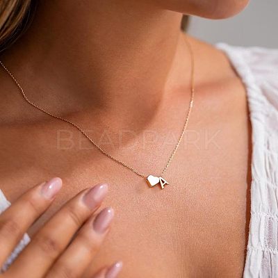 Simple Style Adjustable 316L Surgical Stainless Steel Heart and Initial Pendant Necklaces for Women WG95AEF-01-1