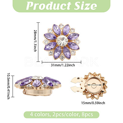 8Pcs 4 Colors Alloy Rhinestone Cufflinks BUTT-GL0001-02-1