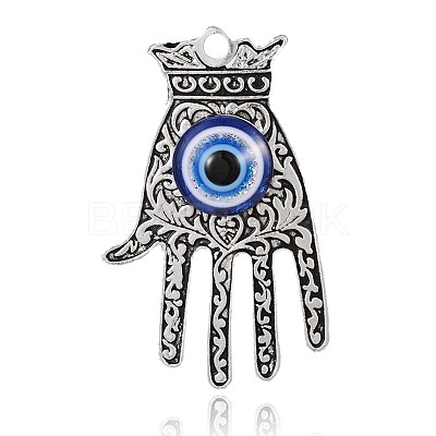 Antique Silver Plated Palm Alloy Glass Eye Big Pendants PALLOY-E405-01AS-1