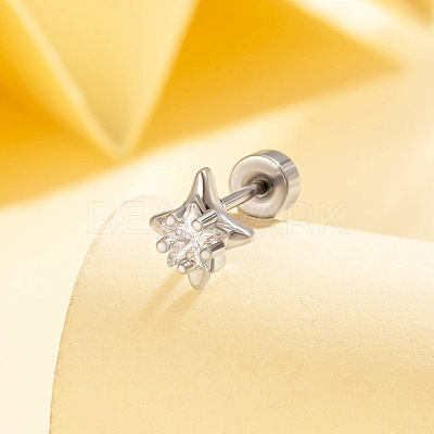 Brass Pave Cubic Zirconia Star Cartilage Earrings FS-WGEAB67-03-1