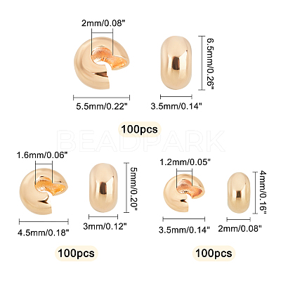 300Pcs 3 Style Brass Crimp Beads Covers KK-PH0003-59-1