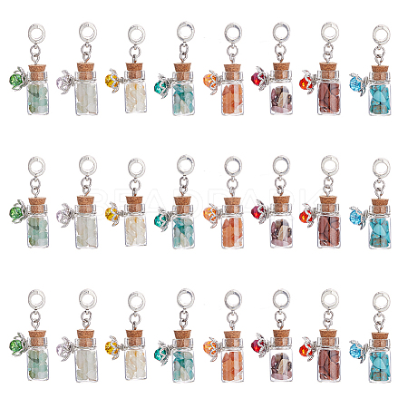 8Pcs 8 Styles Mixed Gemstone Chip Beads Glass Bottle European Dangle Charms PALLOY-AB00221-1