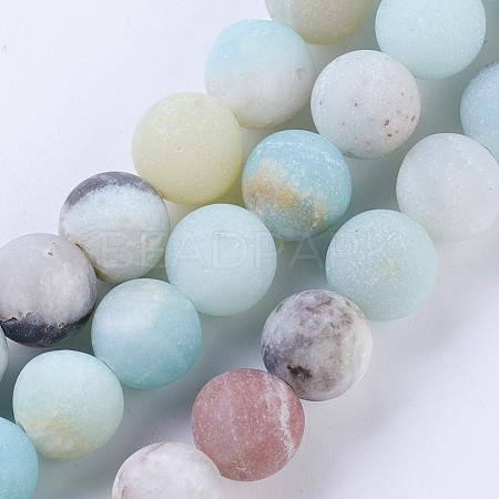 Frosted Natural Flower Amazonite Round Bead Strands X-G-E334-6mm-09-1