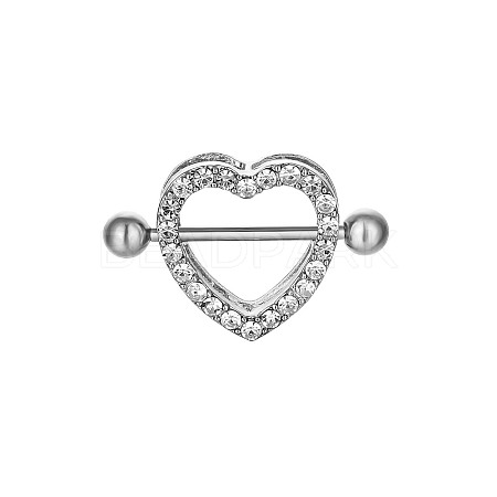 316 Surgical Stainless Steel Rhinestone Heart Nipple Rings WGA1CA9-01-1