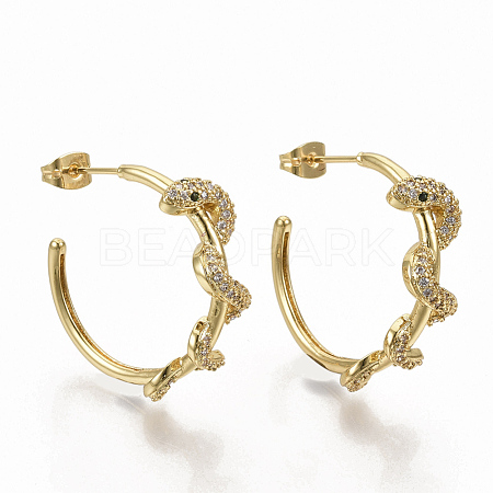 Brass Micro Pave Clear Cubic Zirconia Stud Earrings EJEW-S208-019-1