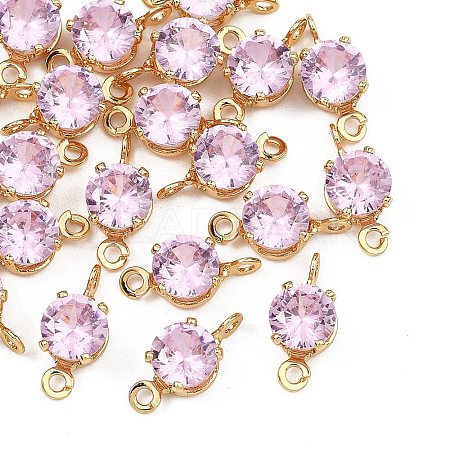 SHEGRACE Brass Pave Cubic Zirconia Flat Round Connector Charms XGRQ2O042-435B-G-1
