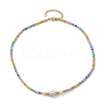 Natural Pearl & Seed Beaded Necklace NJEW-JN04649-02-1