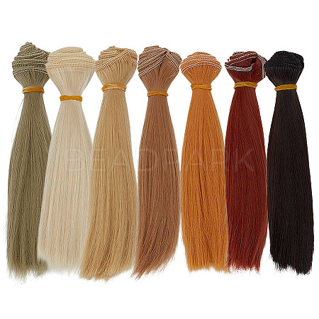 7Pcs 7 Colors Plastic Long Straight Hairstyle Doll Wig Hair DOLL-ME0001-06A-1