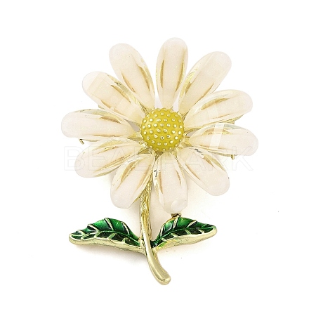 Alloy & Acrylic Flower Brooch with Enamel Leaf for Women JEWB-M045-04LG-1