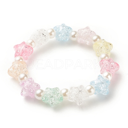 Candy Color Acrylic Star & ABS Plastic Pearl Beaded Stretch Bracelet for Kids BJEW-JB08243-1