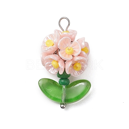 Glass Seed Beaded Flower Pendants PALLOY-MZ00521-01-1