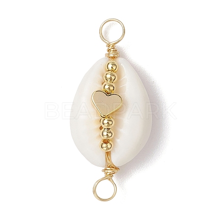 Natural Cowrie Shell Copper Wire Wrapped Shell Shape Connector Charms PALLOY-JF02939-02-1