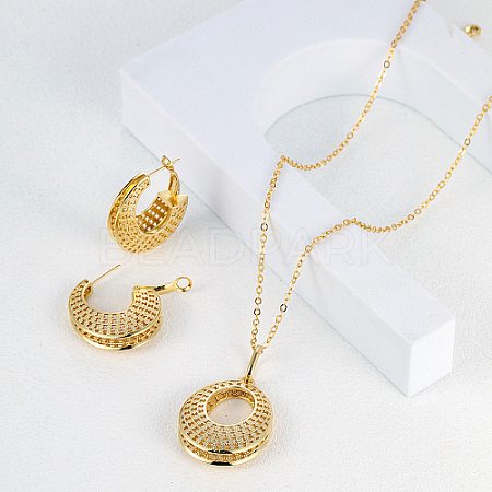 Brass Hollow Donut Pendant Necklaces & Hoop Earrings LV5654-1