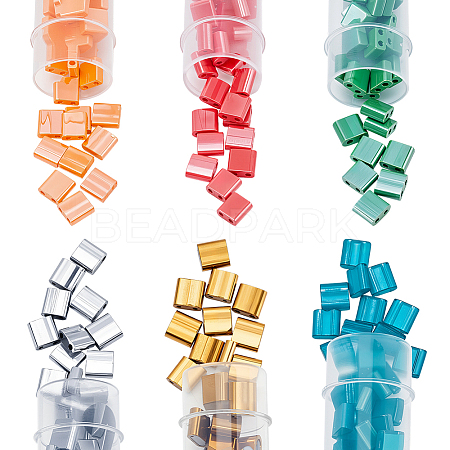 240Pcs 6 Colors 2-Hole Glass Seed Beads SEED-HY0001-41-1