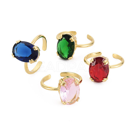 Oval Glass Open Cuff Ring RJEW-S049-001G-1
