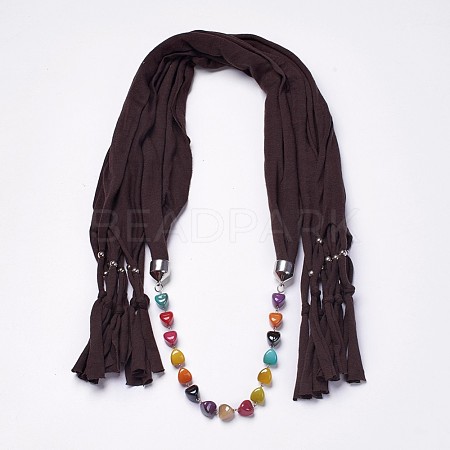(Jewelry Parties Factory Sale)Simple Design Women's Beaded Cloth Scarf Necklaces NJEW-K111-02D-1