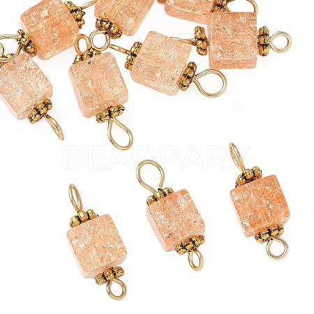 10Pcs Transparent Crackled Glass Cube Connector Charms PALLOY-JF03942-1