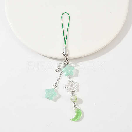 Alloy Wing with Glass Moon & Star Mobile Straps HJEW-YW00181-02-1