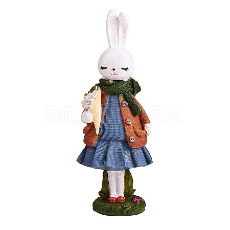 Resin Standing Rabbit Statue Bunny Sculpture Tabletop Rabbit Figurine for Lawn Garden Table Home Decoration ( Blue ) JX084A-1
