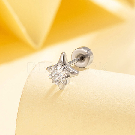 Brass Pave Cubic Zirconia Star Cartilage Earrings FS-WGEAB67-03-1