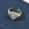 Brass Pave Cubic Zirconia Cuff Open Rings for Women RJEW-L343-08G-01-2