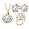 Brass Micro Pave Clear Cubic Zirconia Pendant Necklaces & Stud Earrings & Rings Sets WG2C5C9-02-2