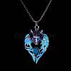 Luminous Glow In The Dark Enamel Wolf Pendant Necklace with Synthetic Turquoise Beaded LUMI-PW0006-66A-1